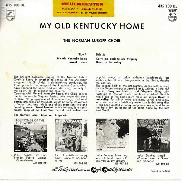 Norman Luboff Choir - My Old Kentucky Home (EP) 23781 Vinyl Singles EP Goede Staat