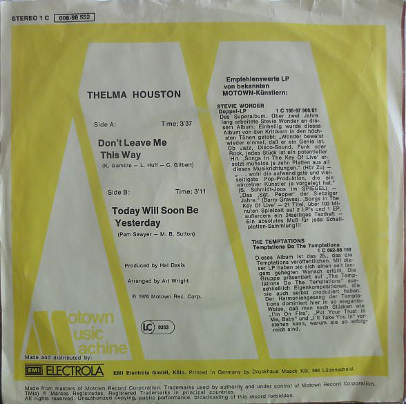 Thelma Houston - Don't Leave Me This Way 10578 30397 Vinyl Singles VINYLSINGLES.NL