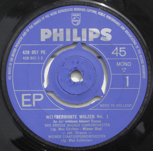 Wiener Staatsopernorchester - Weltberühmte Walzer No * Vinyl Singles EP Vinyl Zeer Goed / Hoesje Goed "VINYLSINGLES.NL"