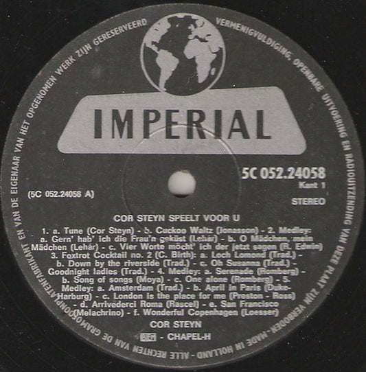 Cor Steyn - Speelt Voor U (LP) Vinyl LP Vinyl Zeer Goed / Hoesje Goed "VINYLSINGLES.NL"