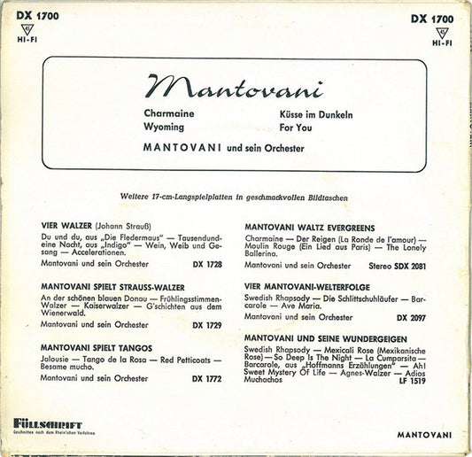 Mantovani - Charmaine Vinyl Singles EP Media: VG+ / Sleeve: G+ "VINYLSINGLES.NL"