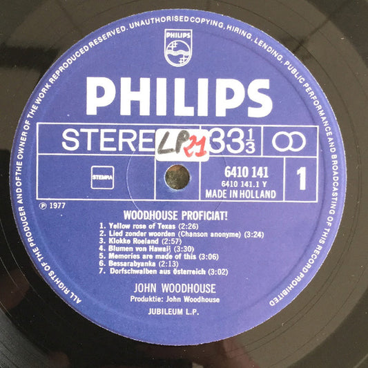 John Woodhouse - Woodhouse Proficiat! (LP) Vinyl LP Vinyl Zeer Goed / Hoesje Goed "VINYLSINGLES.NL"