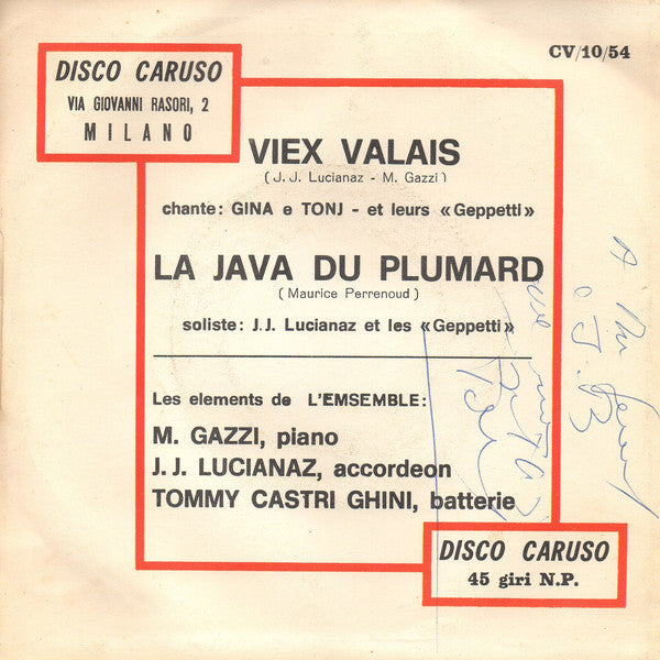 Gina E Tonj - Vieux Valais Vinyl Singles Vinyl Very Good (VG) <br> Hoes Good Plus (G+)