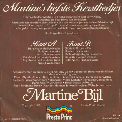 Martine Bijl - Martine's Liefste Kerstliedjes 13031 14459 14411 15567 16484 17040 37332 Vinyl Singles VINYLSINGLES.NL
