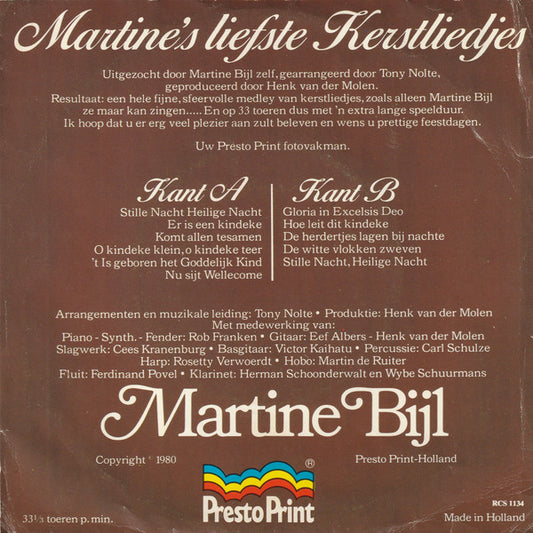 Martine Bijl - Martine's Liefste Kerstliedjes 43286 Vinyl Singles Vinyl Zeer Goed / Hoesje Goed "VINYLSINGLES.NL"