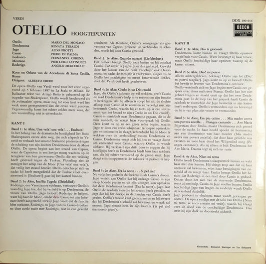 Verdi - Otello (Hoogtepunten) (LP) Vinyl LP Vinyl Zeer Goed / Hoesje Goed "VINYLSINGLES.NL"