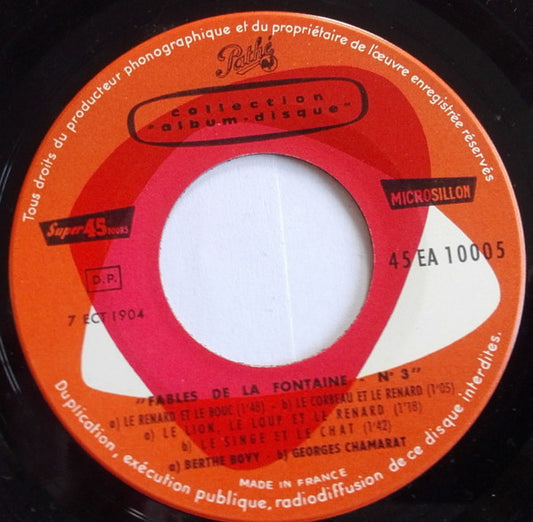 Berthe Bovy, Georges Chamarat - Falbes De La Fontaine N°* Vinyl Singles Vinyl Zeer Goed / Hoesje Goed "VINYLSINGLES.NL"
