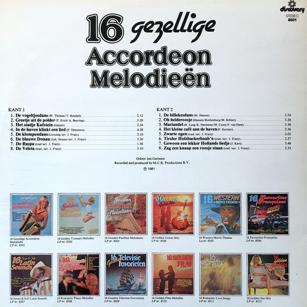 Orkest Jan Gorissen - 16 Gezellige Accordeon Melodieën (LP) 41190 Vinyl LP VINYLSINGLES.NL