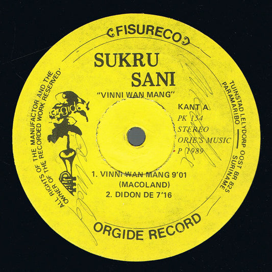 Sukru Sani - Vinni Wan Mang (Maxi Single) Maxi-Singles Vinyl Zeer Goed / Hoesje Goed "VINYLSINGLES.NL"
