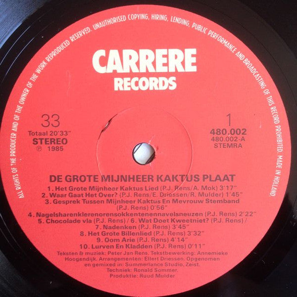 Mijnheer Kaktus - De Grote Mijnheer Kaktus Plaat (LP) (B) 51067 Vinyl LP Gebruikssporen!