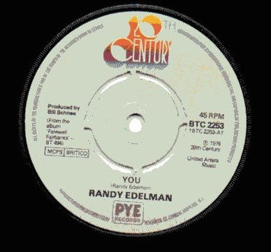 Randy Edelman - You Vinyl Singles Vinyl Very Good (VG) <br> Hoes Good Plus (G+)