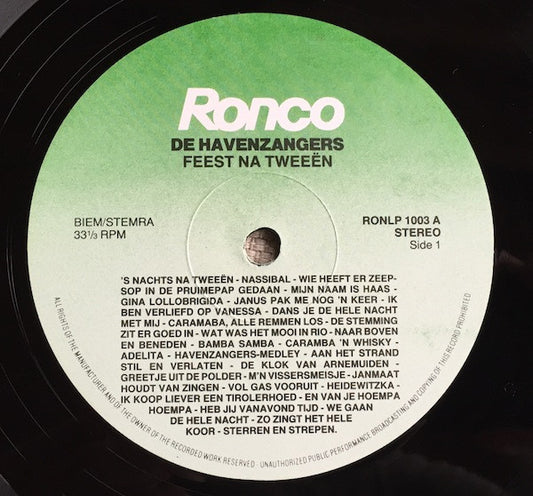 Havenzangers - Feest Na Tweeën (LP) Vinyl LP Vinyl Zeer Goed / Hoesje Goed "VINYLSINGLES.NL"