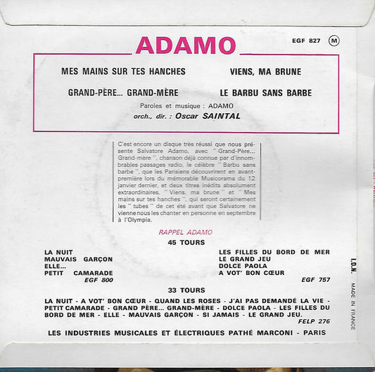 Adamo ‎- Mes Mains Sur Tes Hanches Vinyl Singles Vinyl Zeer Goed / Hoesje Goed "VINYLSINGLES.NL"