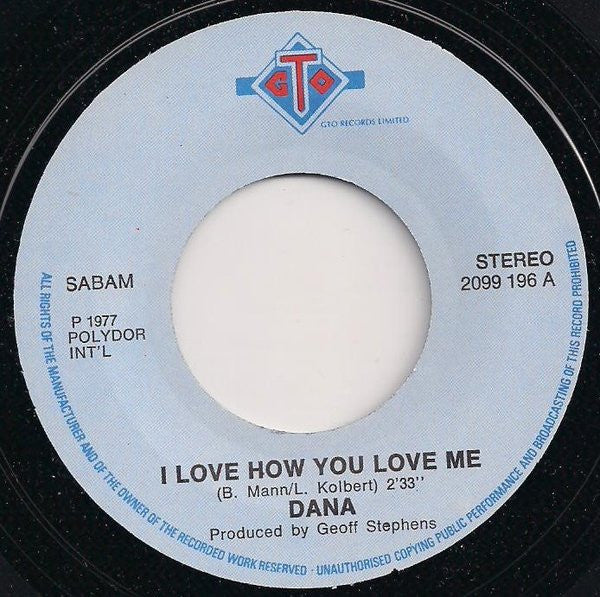 Dana - I Love How You Love Me 33130 Vinyl Singles Vinyl Very Good (VG) <br> Hoes Good Plus (G+)