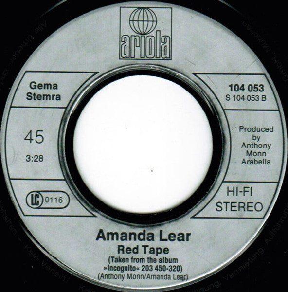 Amanda Lear - Fever Vinyl Singles Vinyl Very Good (VG) <br> Hoes Good Plus (G+)