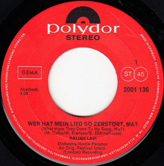 Daliah Lavi - Wer Hat Mein Lied So Zerstört, Ma 30056 Vinyl Singles Goede Staat