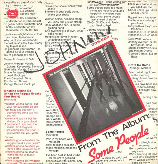Johnny Average Band - Whatcha Gonna Do Vinyl Singles Vinyl Zeer Goed / Hoesje Goed "VINYLSINGLES.NL"