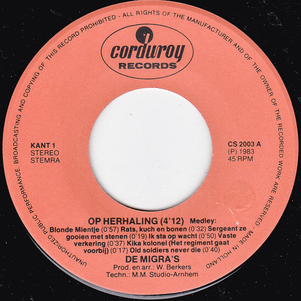 Migra's - Op Herhaling 11263 (B) Vinyl Singles Hoes: Redelijk