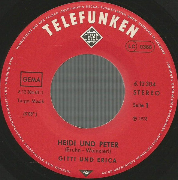 Gitti und Erica - Heidi & Peter 30275 34916 Vinyl Singles Goede Staat