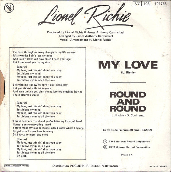 Lionel Richie - My Love Vinyl Singles VINYLSINGLES.NL