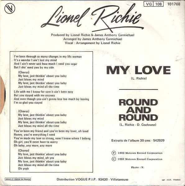 Lionel Richie - My Love 03426 Vinyl Singles Goede Staat