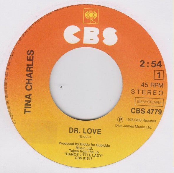 Tina Charles - Dr. Love Vinyl Singles Vinyl Very Good (VG) <br> Hoes Good Plus (G+)