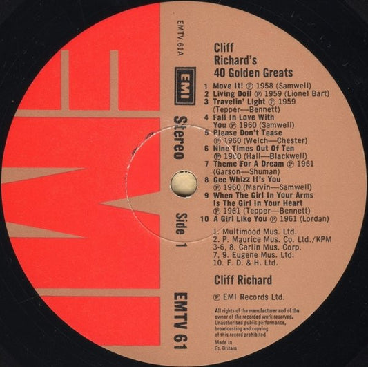 Cliff Richard - 40 Golden Greats (LP)