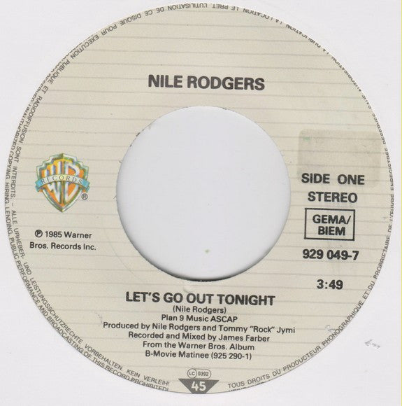 Nile Rodgers - Let's Go Out Tonight 31418 Vinyl Singles Goede Staat