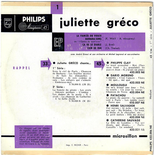 Juliette Gréco ‎- La Fiancée Du Pirate (EP) 16275 Vinyl Singles EP VINYLSINGLES.NL