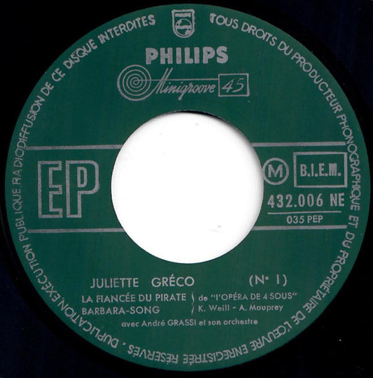 Juliette Gréco ‎- La Fiancée Du Pirate