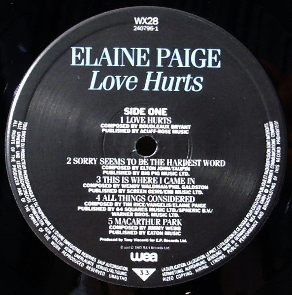 Elaine Paige - Love Hurts (LP) 46782 Vinyl LP VINYLSINGLES.NL