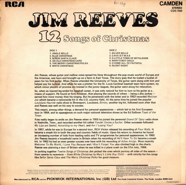 Jim Reeves - 12 Songs Of Christmas (LP) 50563 Vinyl LP VINYLSINGLES.NL