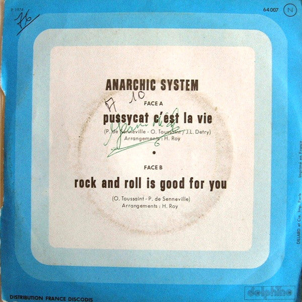 Anarchic System - Pussy Cat C'Est La Vie Vinyl Singles Vinyl Very Good (VG) <br> Hoes Good Plus (G+)