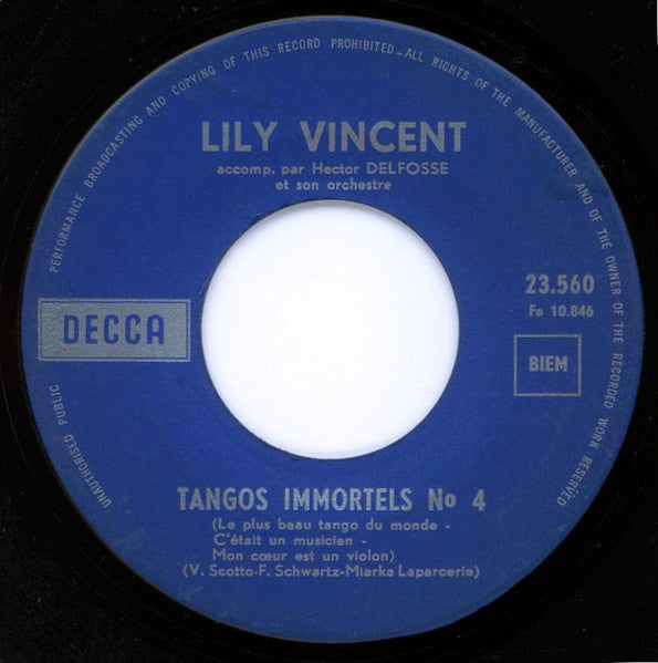 Lily Vincent – Tangos Immortels Volume 2 N°3 / Tangos Immortels N°4 15427 Vinyl Singles Goede Staat