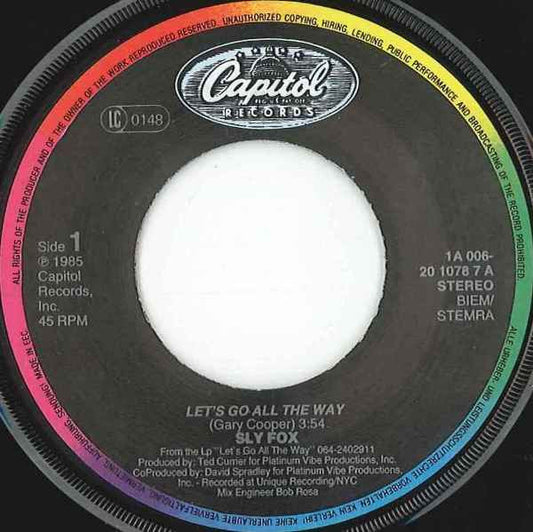 Sly Fox - Let's Go All The Way Vinyl Singles Vinyl Zeer Goed / Hoesje Goed "VINYLSINGLES.NL"