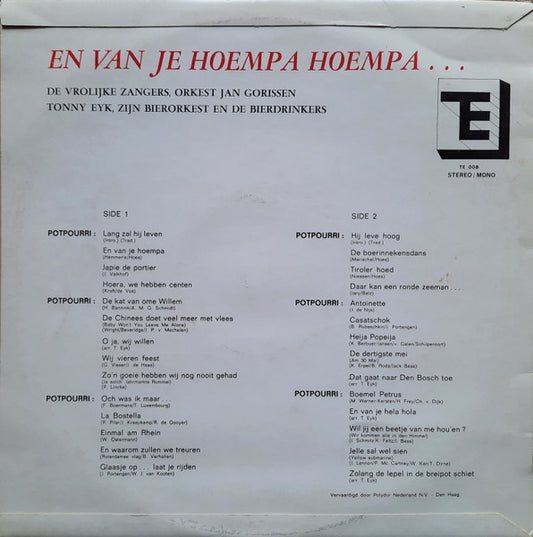 Vrolijke Zangers - En Van Je Hoempa (LP) Vinyl LP Vinyl Zeer Goed / Hoesje Goed "VINYLSINGLES.NL"