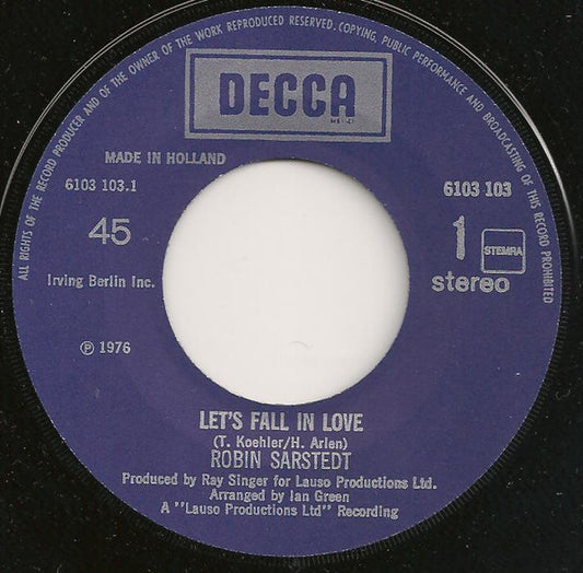 Robin Sarstedt - Let's Fall In Love Vinyl Singles Vinyl Goed / Hoesje Slecht "VINYLSINGLES.NL"