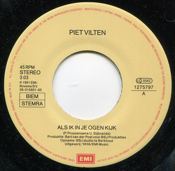 Piet Vilten - Als Ik In Je Ogen Kijk 31522 Vinyl Singles Goede Staat