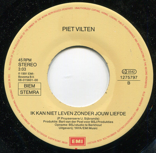 Piet Vilten - Als Ik In Je Ogen Kijk 31522 Vinyl Singles Goede Staat