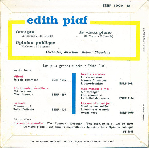 Edith Piaf - Ouragan (EP) Vinyl Singles EP VINYLSINGLES.NL