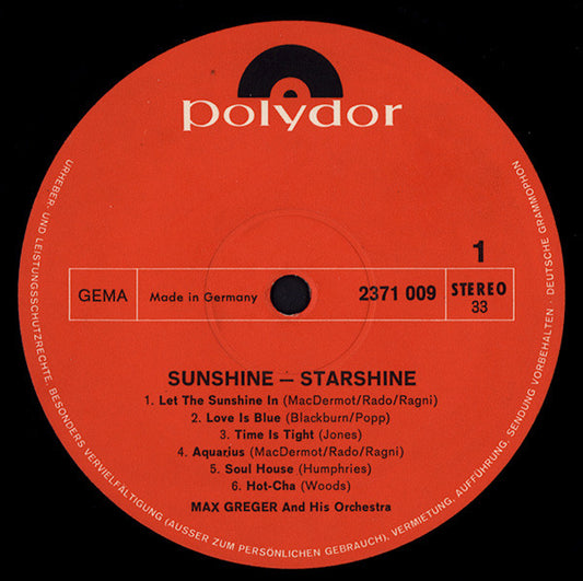 Max Greger Und Sein Orchester - Sunshine Starshine (LP)