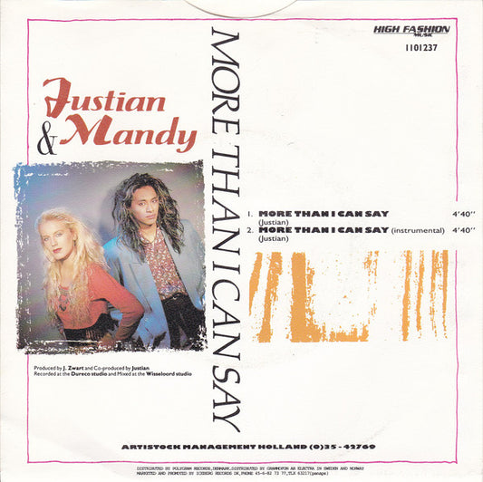 Justian & Mandy - More Than I Can Say 27025 Vinyl Singles Vinyl Zeer Goed / Hoesje Goed "VINYLSINGLES.NL"