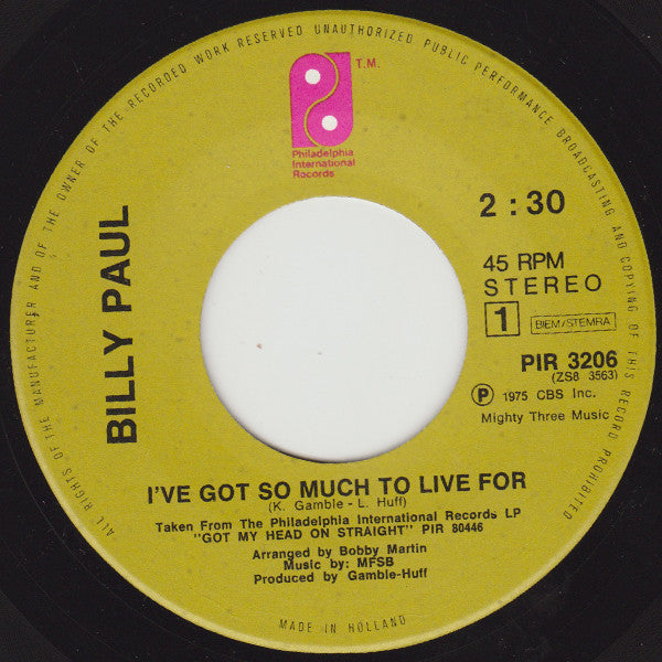 Billy Paul - I've Got So Much To Live For 31409 Vinyl Singles Goede Staat