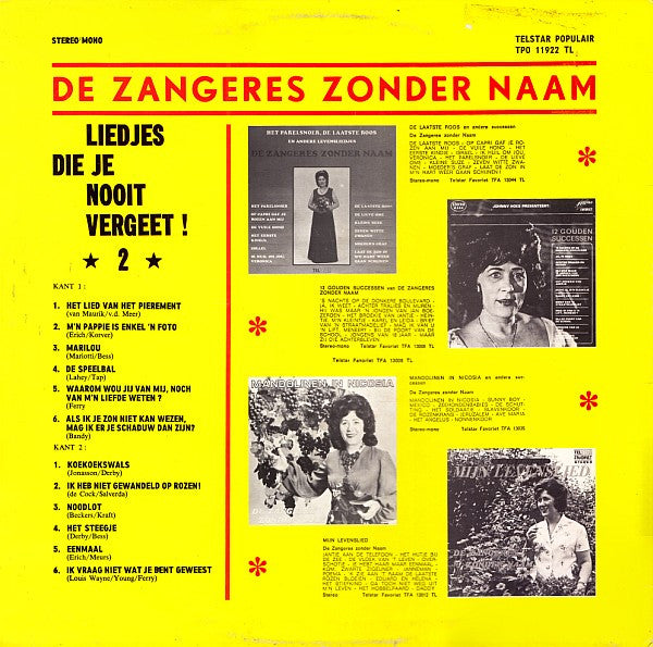 Zangeres Zonder Naam - Liedjes Die Je Nooit Vergeet! 2 (LP) 42887 Vinyl LP VINYLSINGLES.NL