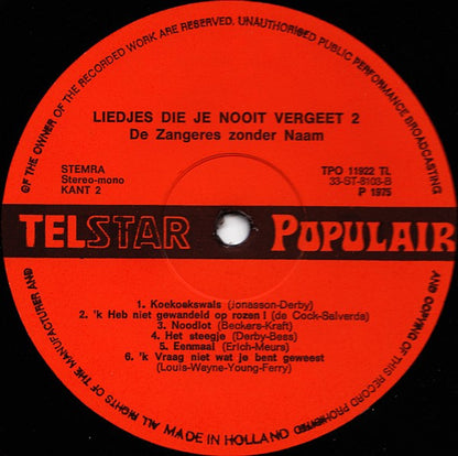 Zangeres Zonder Naam - Liedjes Die Je Nooit Vergeet! 2 (LP) 42887 Vinyl LP VINYLSINGLES.NL