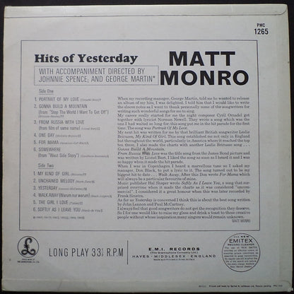 Matt Monro - Hits Of Yesterday (LP) 48412 (B) Vinyl LP Goede Staat