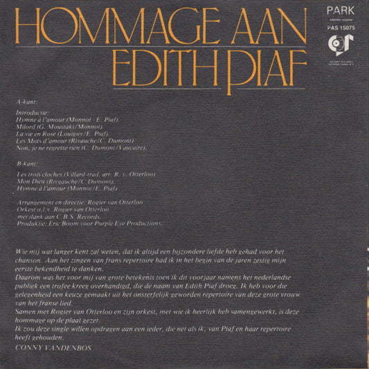 Conny Vandenbos - Hommage Aan Edith Piaf 24564 Vinyl Singles Vinyl Zeer Goed / Hoesje Goed "VINYLSINGLES.NL"