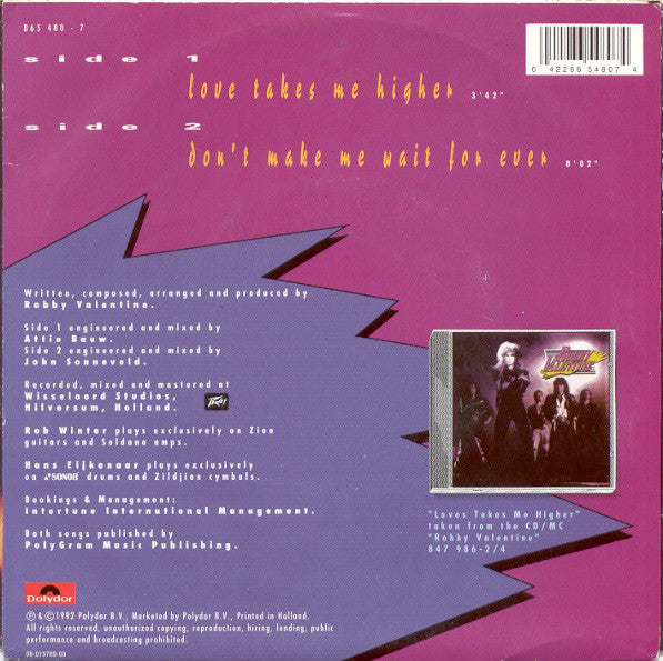 Robby Valentine - Love Takes Me Higher Vinyl Singles Vinyl Very Good (VG) <br> Hoes Good Plus (G+)