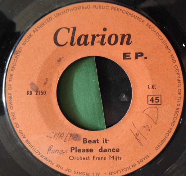 Orkest Frans Mijts - One Over One ** Vinyl Singles EP Vinyl Very Good (VG) <br> Hoes Good Plus (G+)