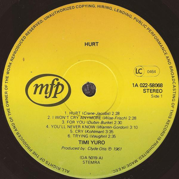 Timi Yuro - Hurt (LP) 49027 Vinyl LP VINYLSINGLES.NL